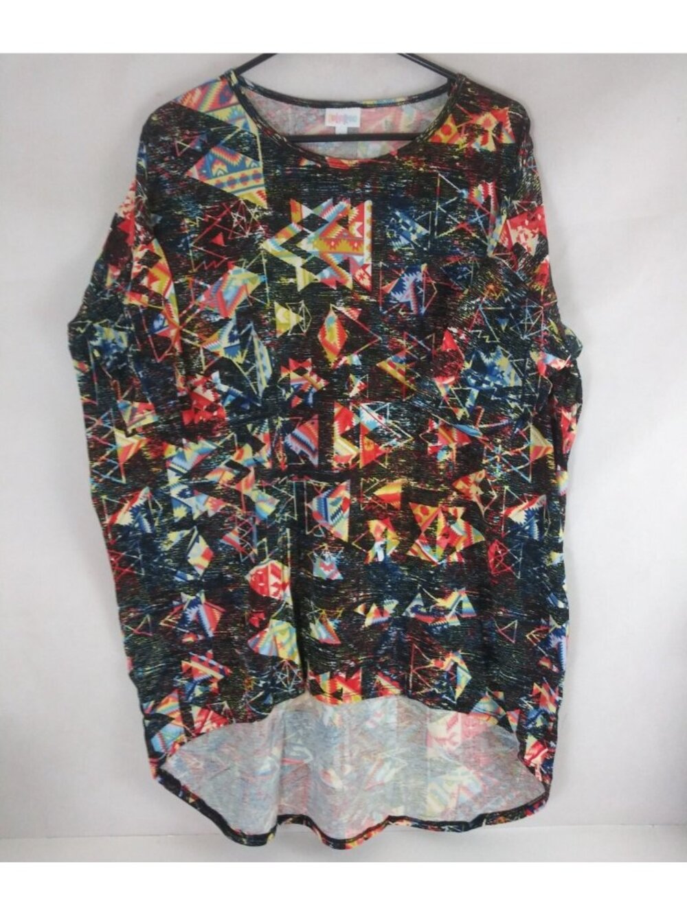 LuLaRoe Irma Tunic Black With Bright Colorful Abstract Geometric Designs Large